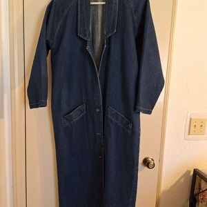 Vintage long denim jacket from my mom's closet.  No tags...am guessing size 8
